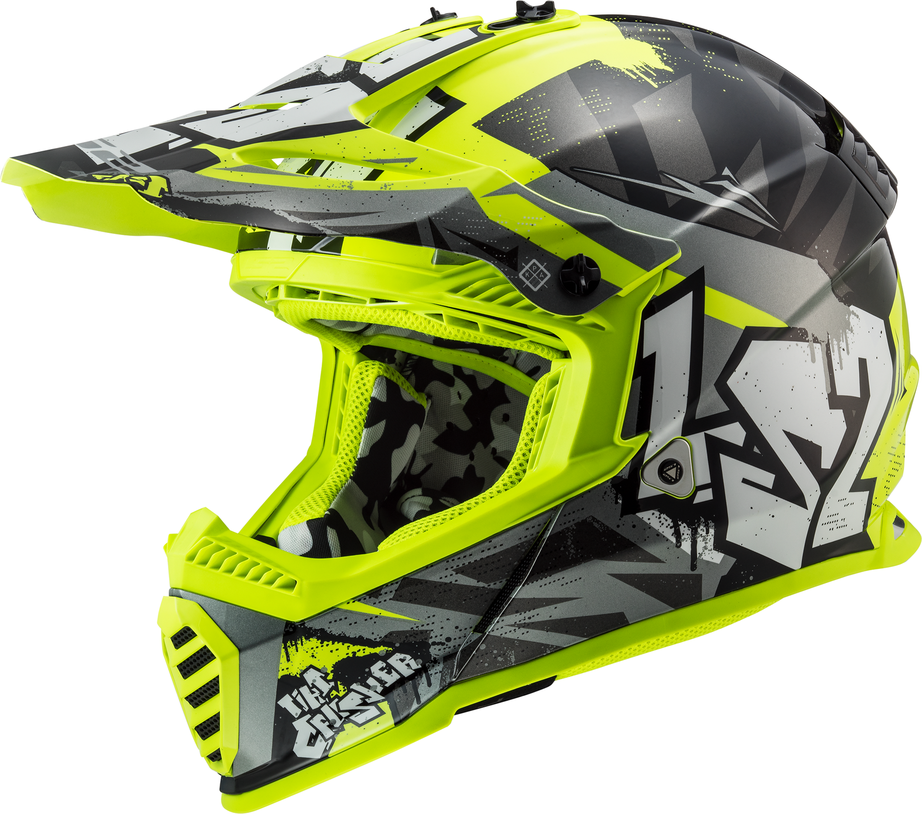 Шлем LS2 MX437 FAST EVO MINI CRUSHER Black Hi-Vis Yellow L