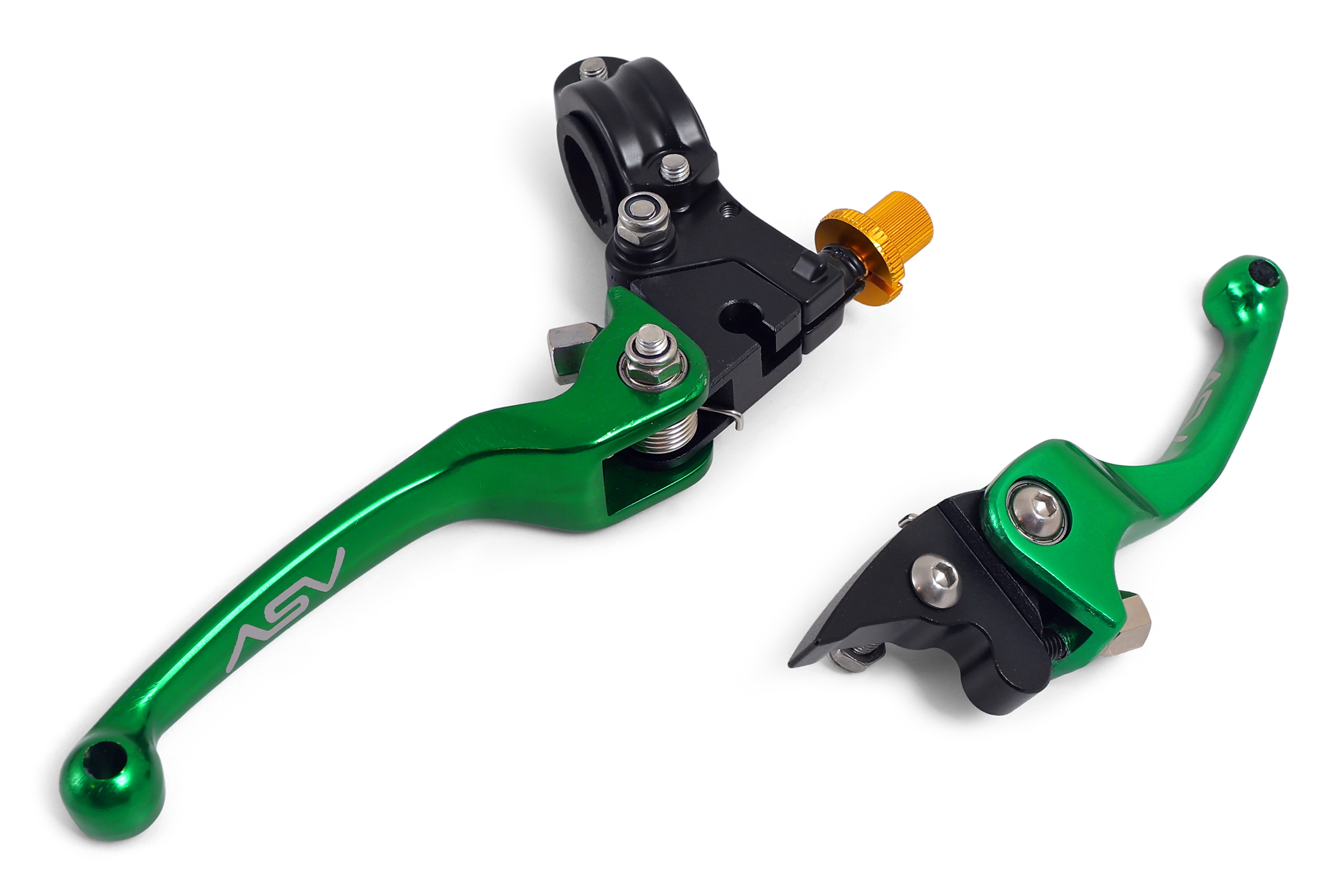 Комплект складных рычагов для питбайка и эндуро мотоцикла ASV CNC зеленые