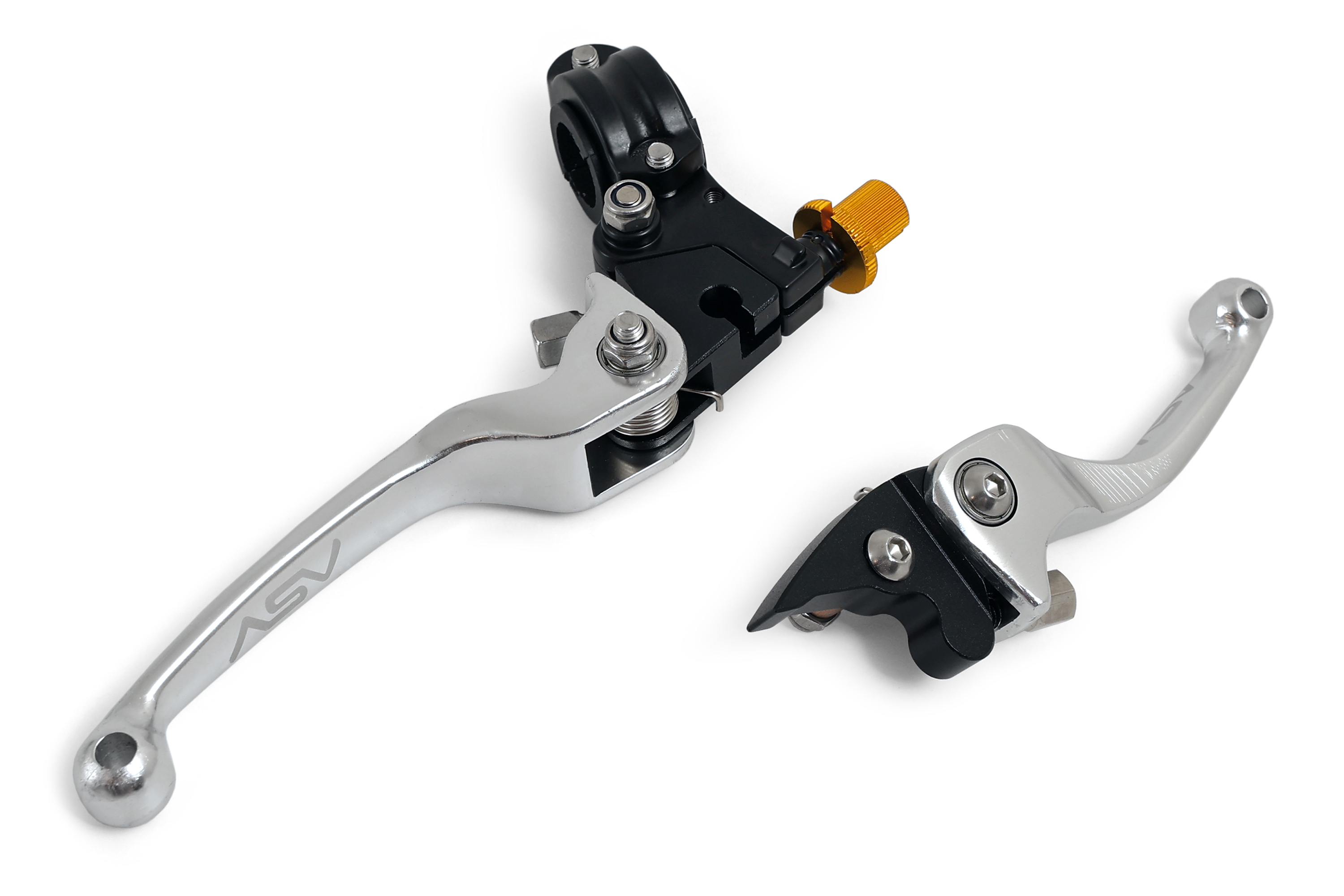 Комплект складных рычагов для питбайка и эндуро мотоцикла ASV CNC серебро