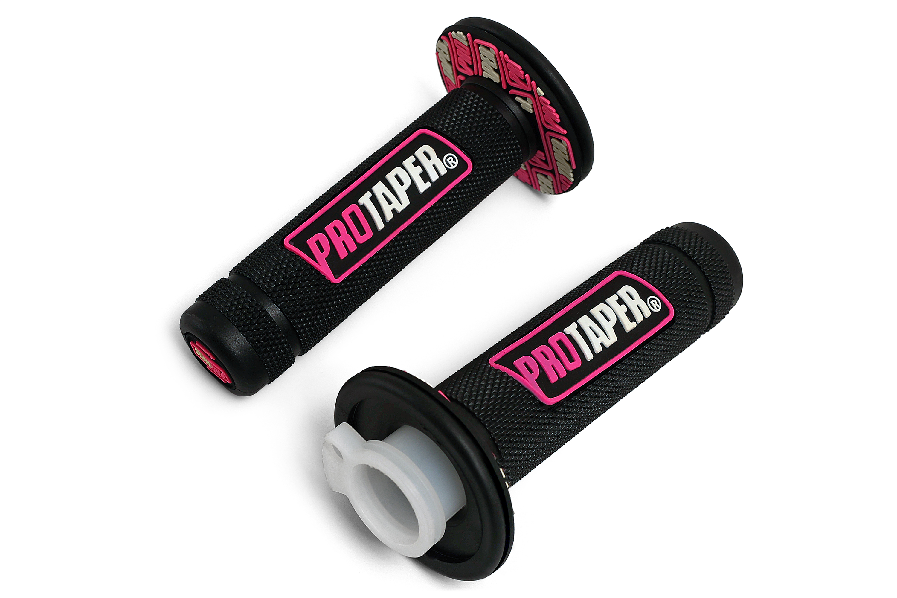 Ручки руля резиновые питбайк (пара) Pro-Taper черные/розовые с пластиковой ручкой газа