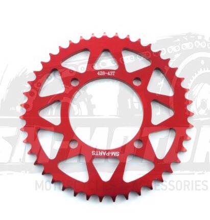 Звезда ведомая аллюминиевая питбайк 428-43T красная  SM-PARTS