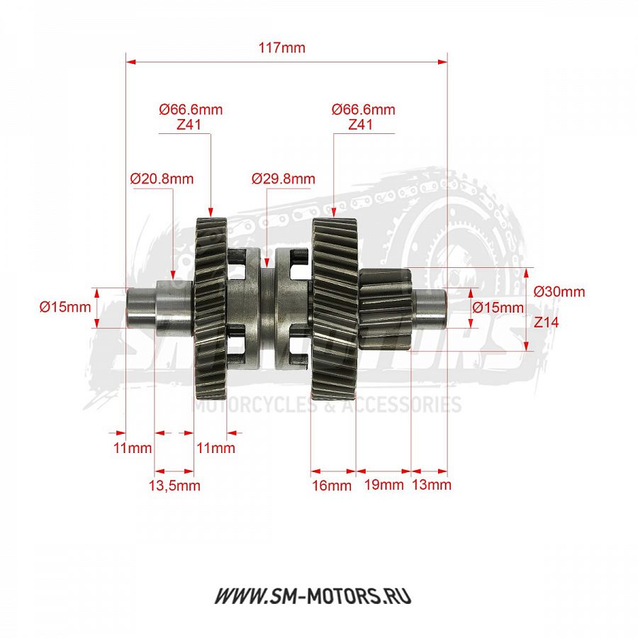 Вал редуктора реверсивный двиг. 1P63QML (180cc)