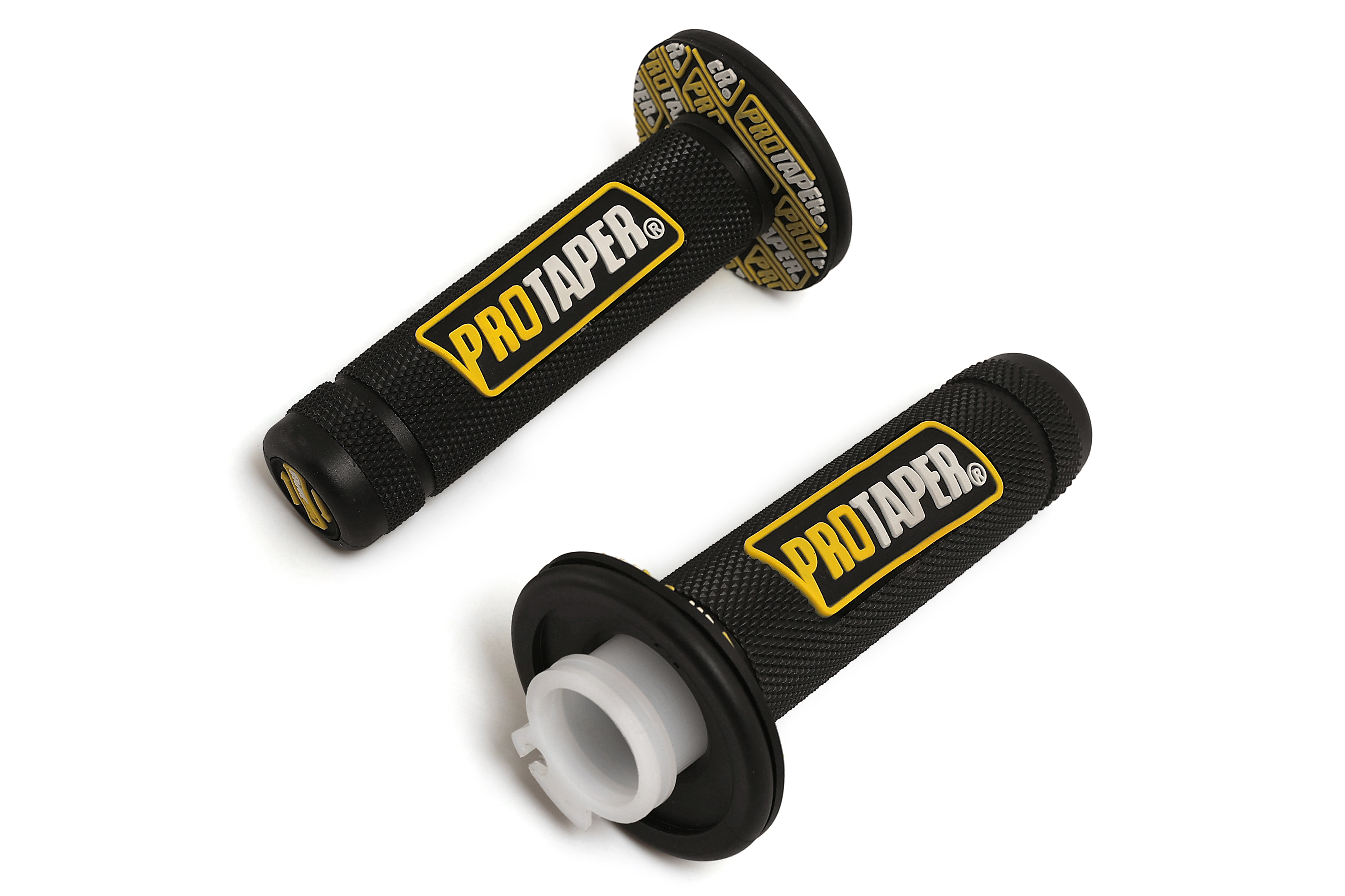 Ручки руля резиновые питбайк (пара) Pro-Taper черные/желтые с пластиковой ручкой газа