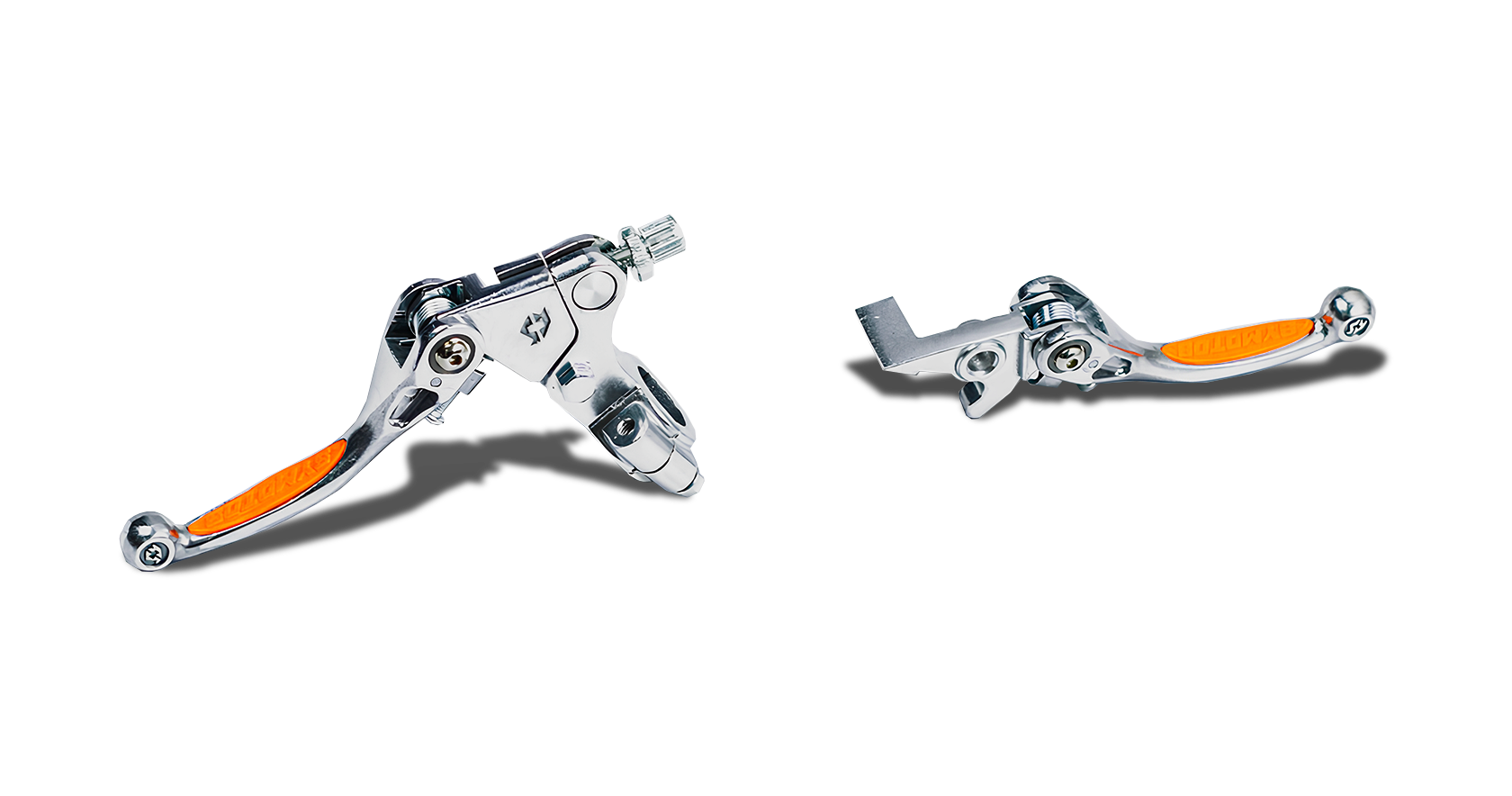 Рычаг сцепления + тормоза складные универсальные c силиконовыми накладками хром/оранжевые