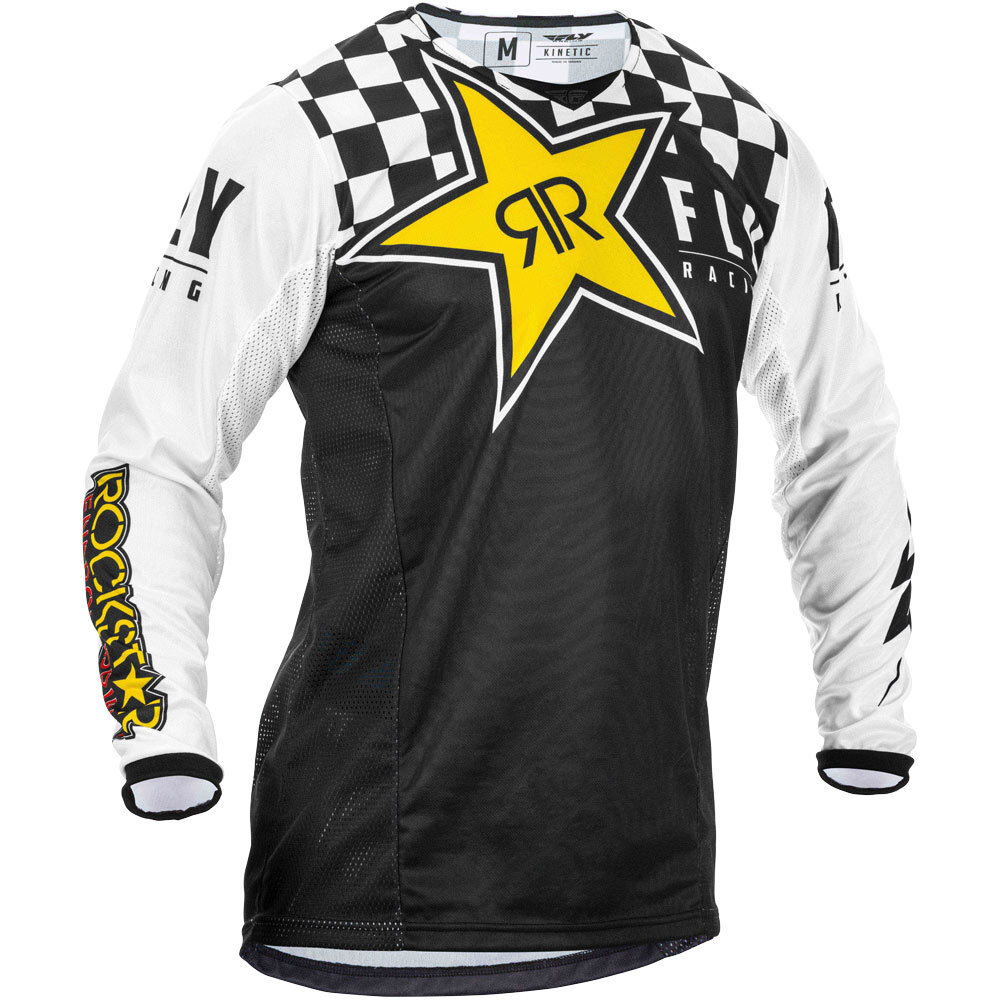 Футболка для мотокросса FLY RACING KINETIC ROCKSTAR черная/белая/жёлтая (2020)  L