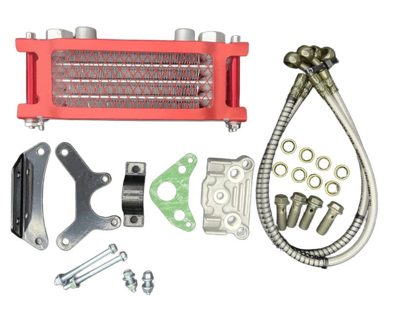 Установочный комплект радиатора для питбайк красный (с шлангами и платой)