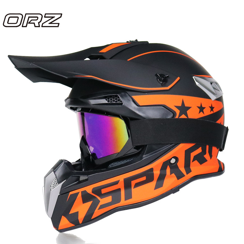 Шлем кроссовый Spark, Черный/Оранжевый, M (в комплекте с очками 100%)